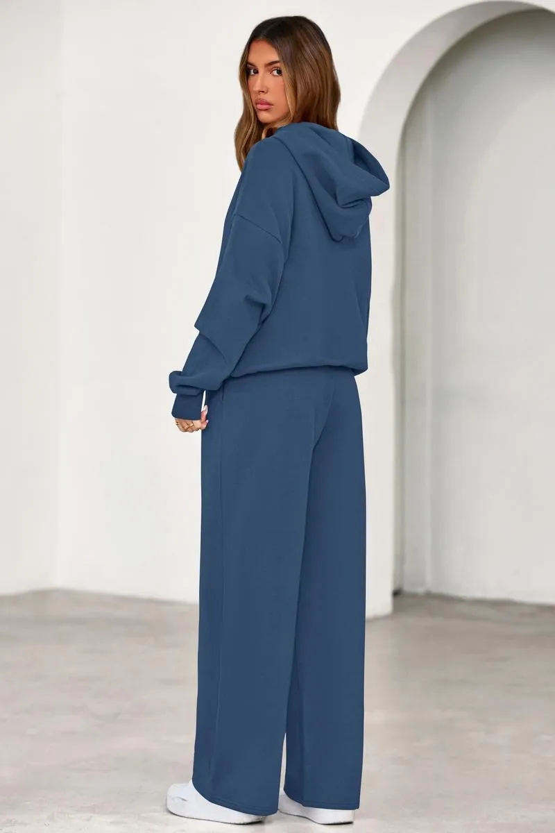 Womens Sweatsuits 2 Piece Set Casual Winter Long Sleeve Hoodie Loose Wide Leg Sweatpants Fall Tracksuit