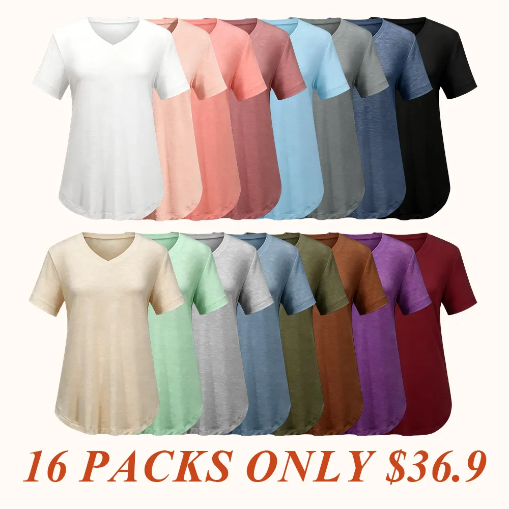 Short Sleeve Shirts for Women Casual V-Neck Plain Tees, Various Color Combinations