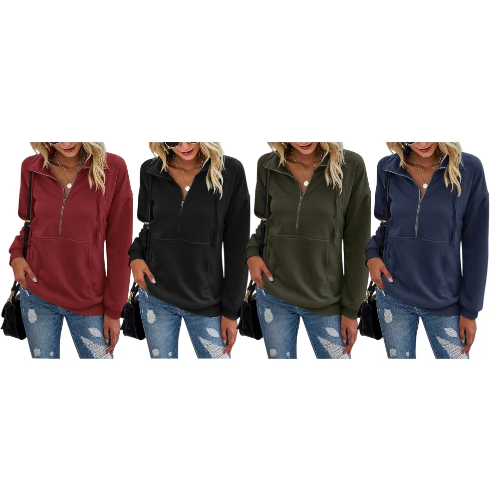 Women's Casual Long Sleeve Lapel Zipper Sweatshirt