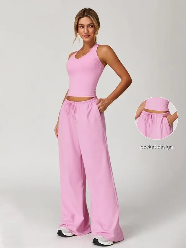 Women's Solid Crop Tank Top & Wide Leg Pants Set (Just $3 a set!)