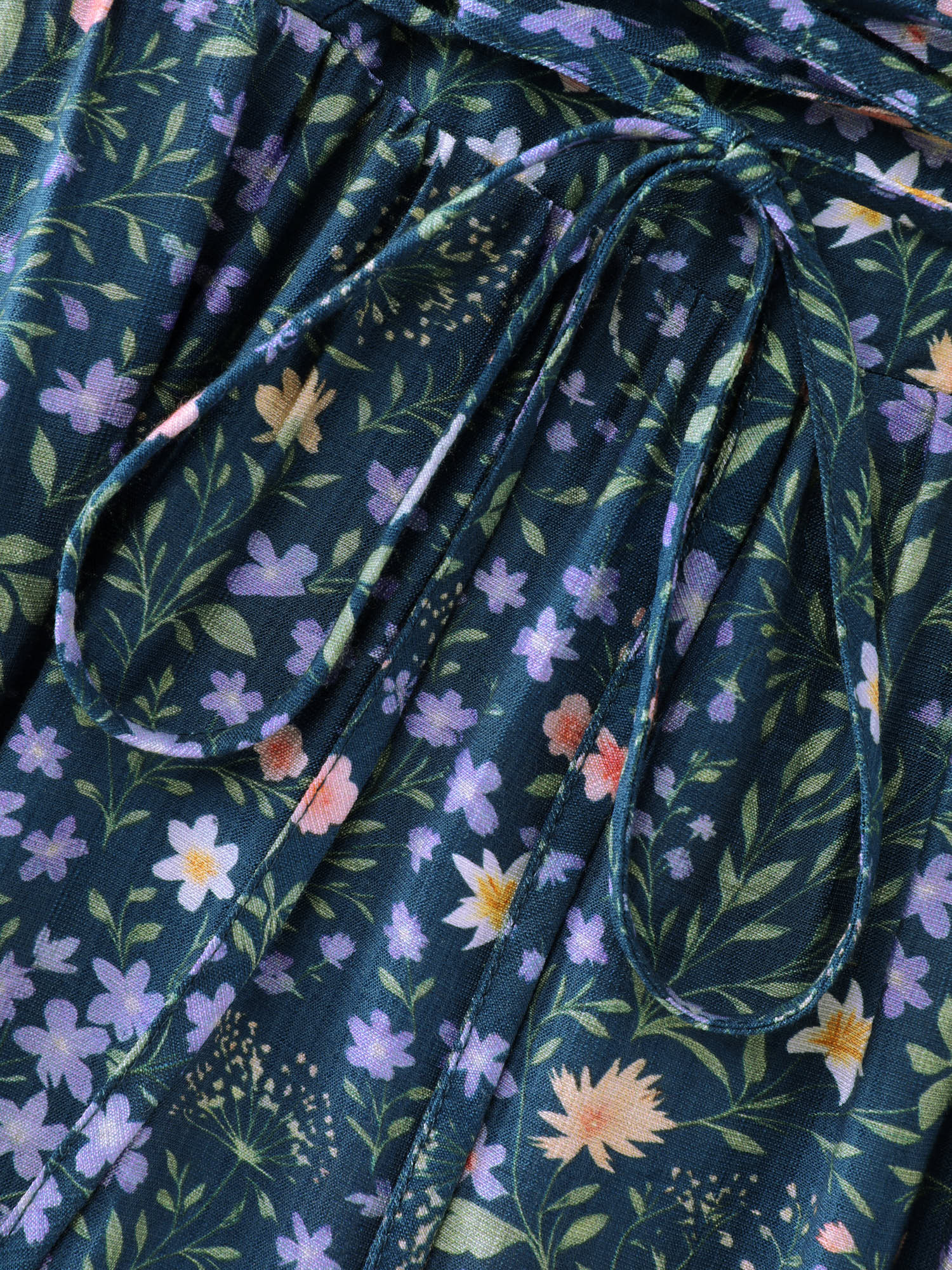 Floral Print Puffy Sleeve Cinched-Waist Midi Dress