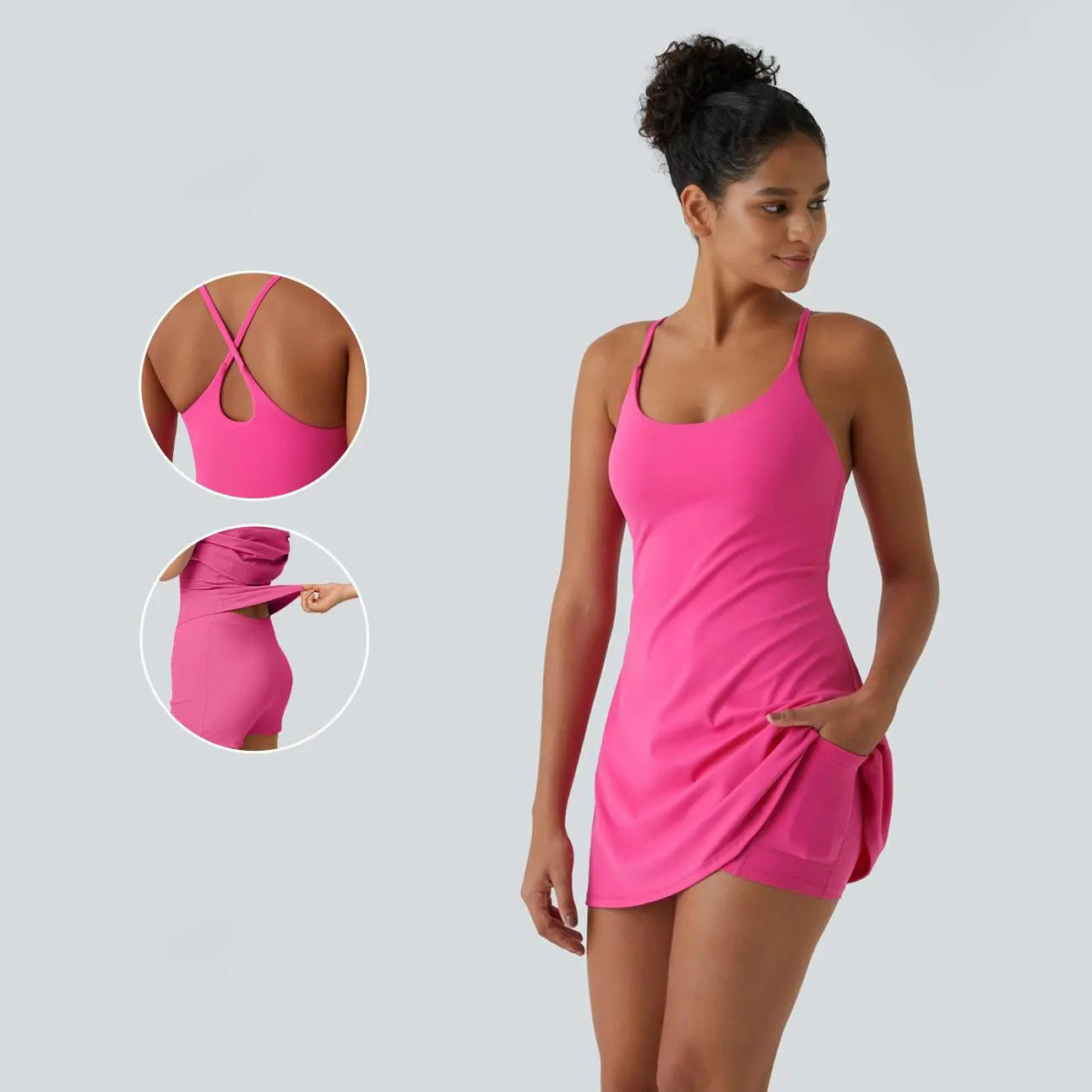 Women's Backless Active Dress – Built-in Shorts with Easy Peezy Design & Pockets