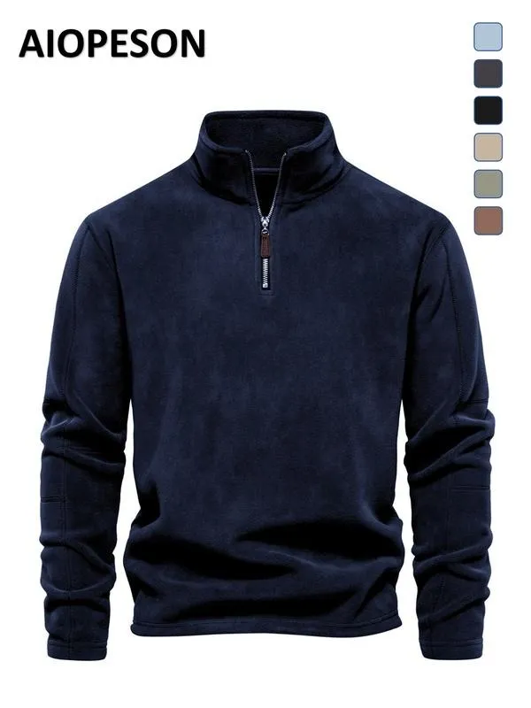 Men's Solid Half Zip Funnel Neck Polar Fleece Sweatshirt