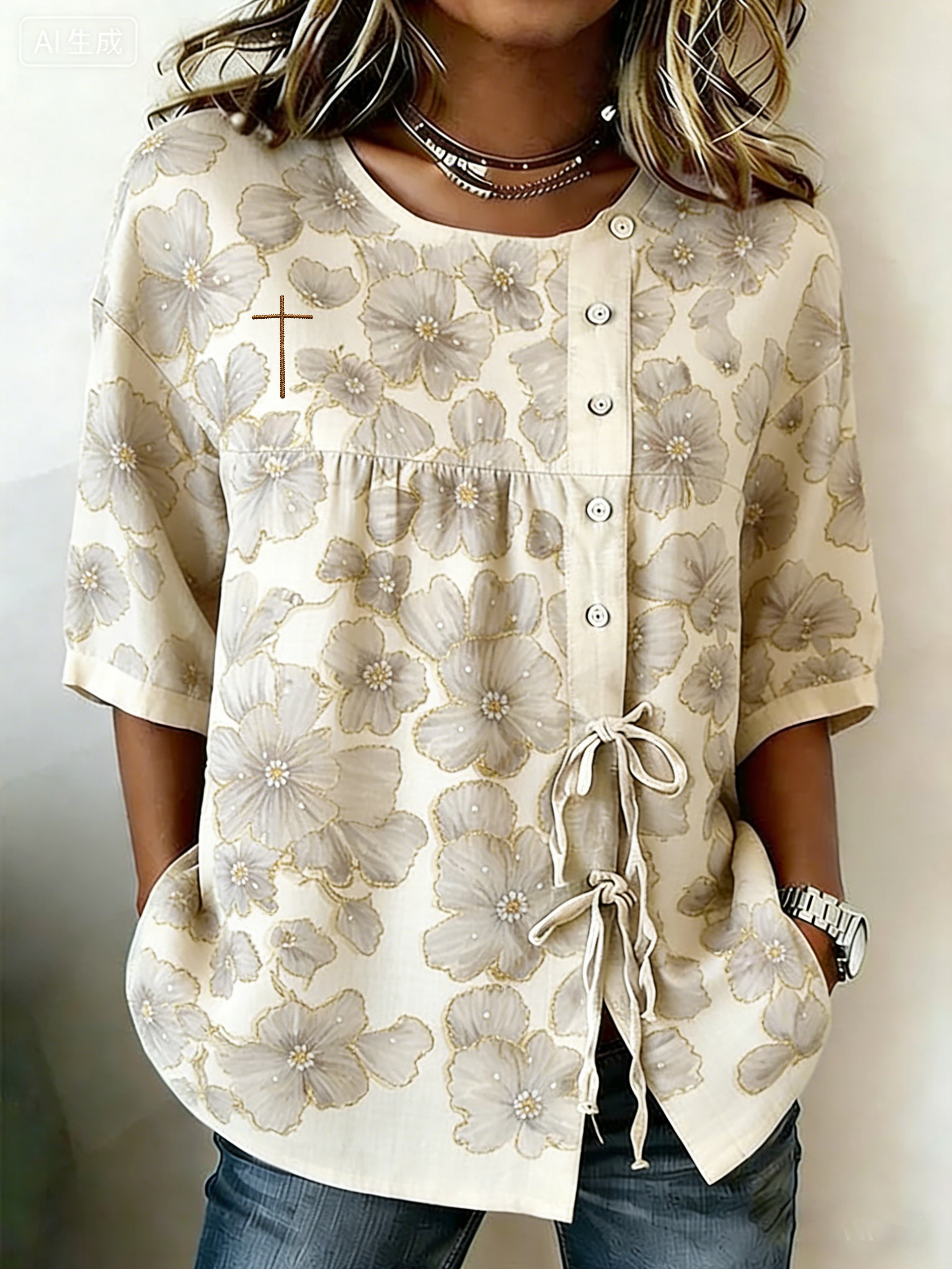 Women's Retro Faith Floral Print Top- Fast Shipping