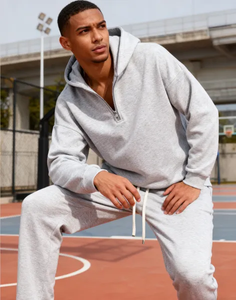 Fit Casual Drop Shoulder Half Zip Hoodie