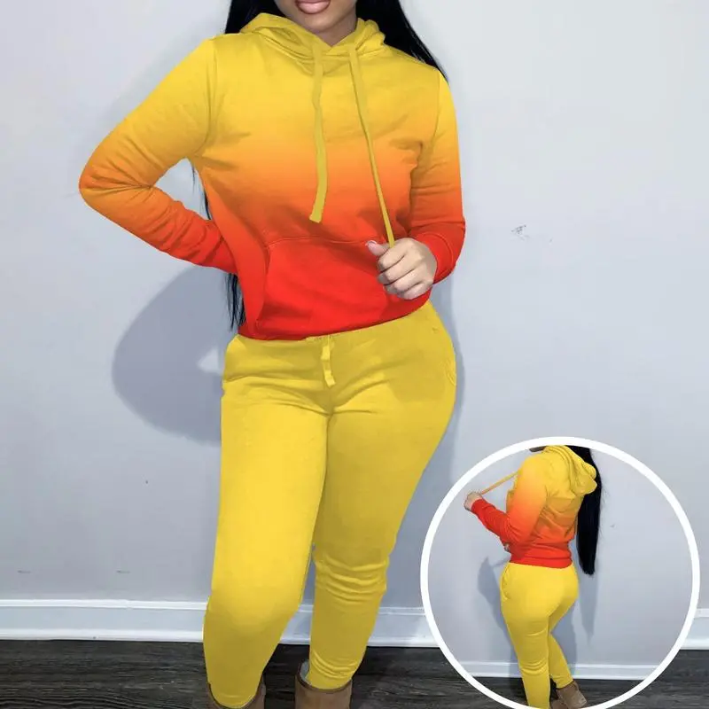 Women's Solid Drawstring Hoodie & Pocket Sweatpants Two-piece Set