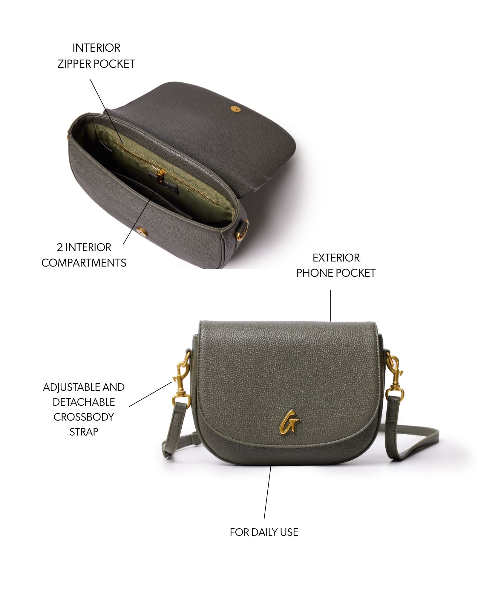 MEDIUM PEBBLE SHOULDER BAG - OLIVE GREEN