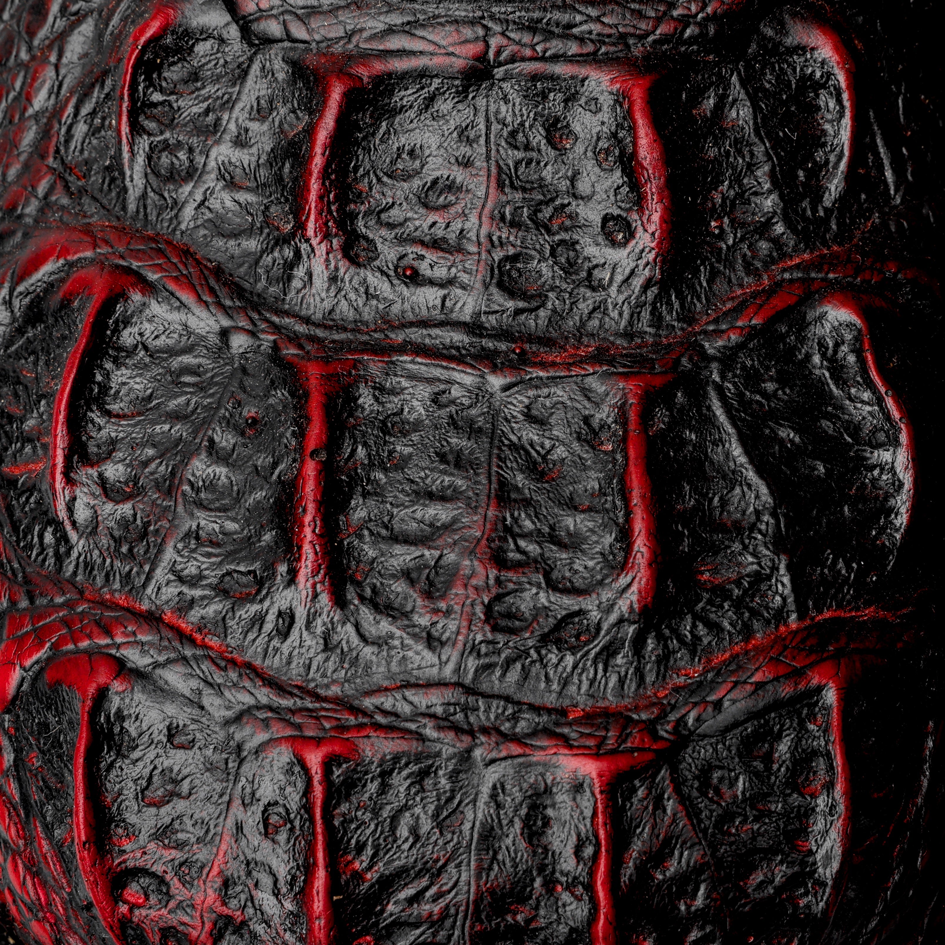 Black Cherry Caiman Neck Leather Boots - Square Toe