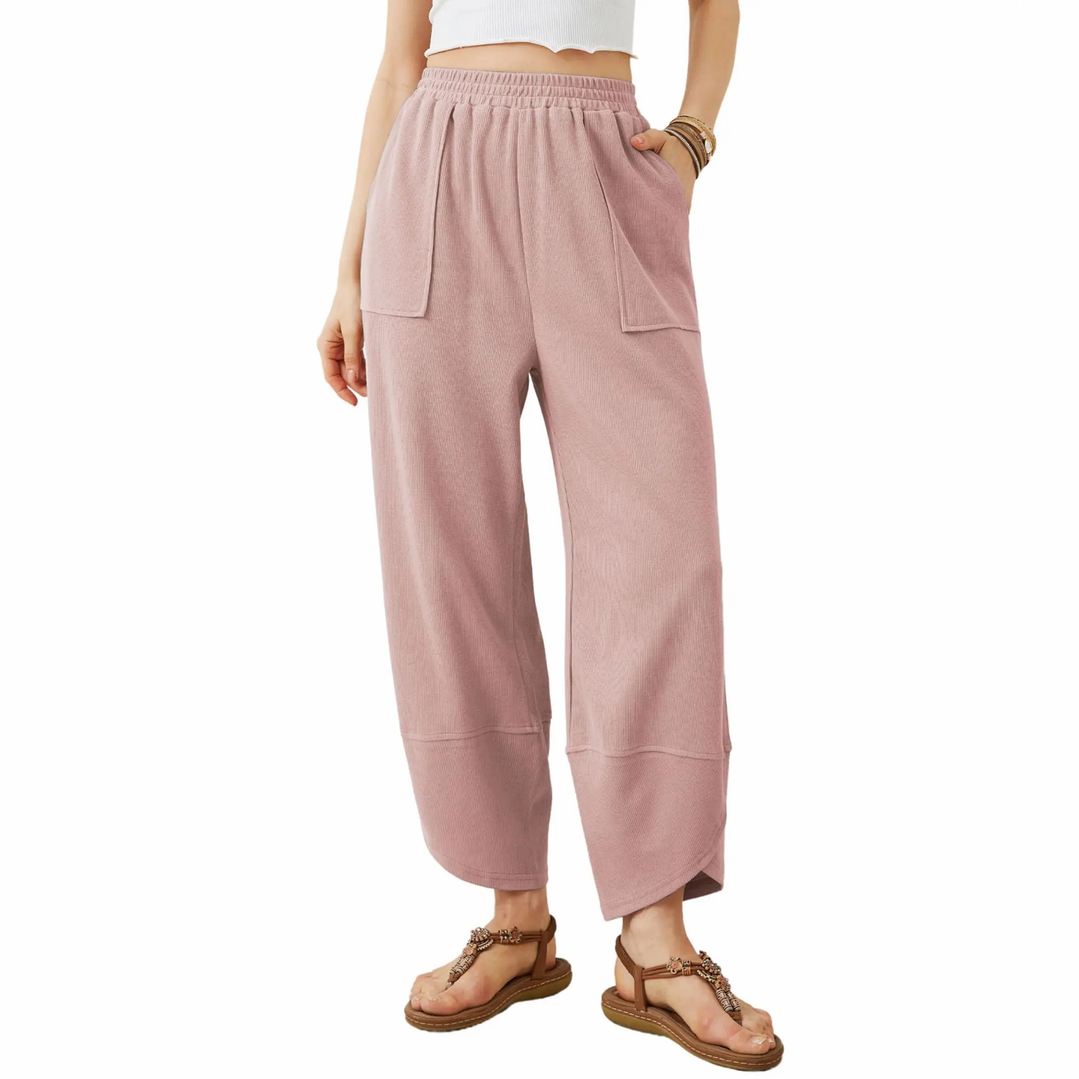 Women’s Elastic Waist Wide Leg Baggy Pants – Casual Harem Palazzo Pants with Pockets