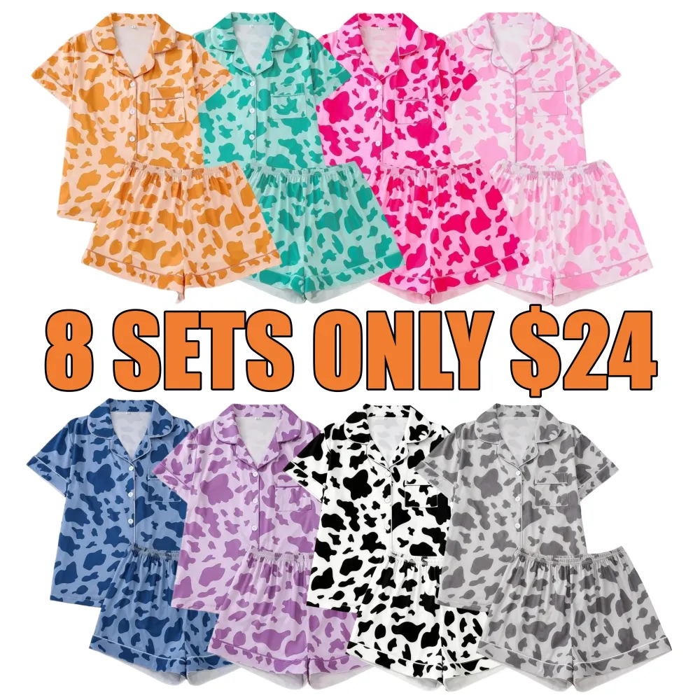 Women's Cow Print Contrast Binding Pyjama Set