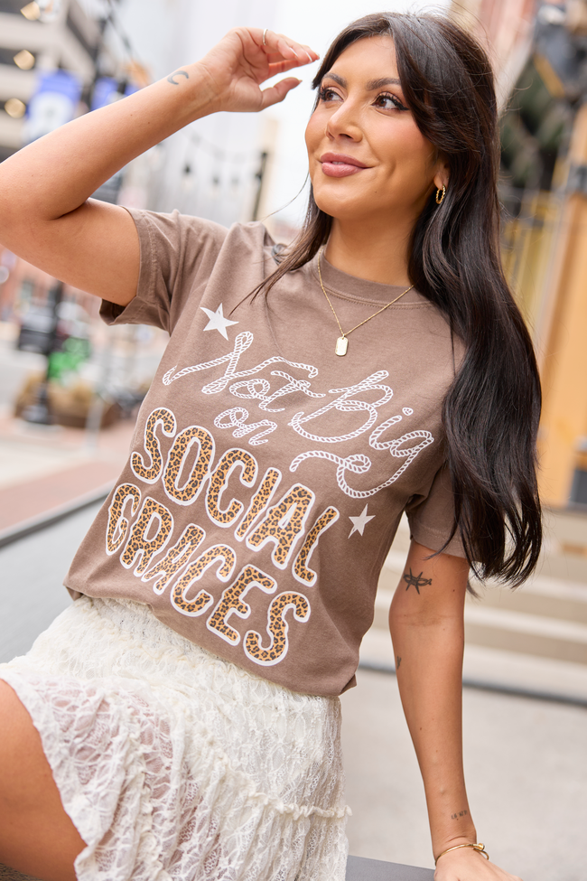 Not Big On Social Graces Brown Graphic Tee