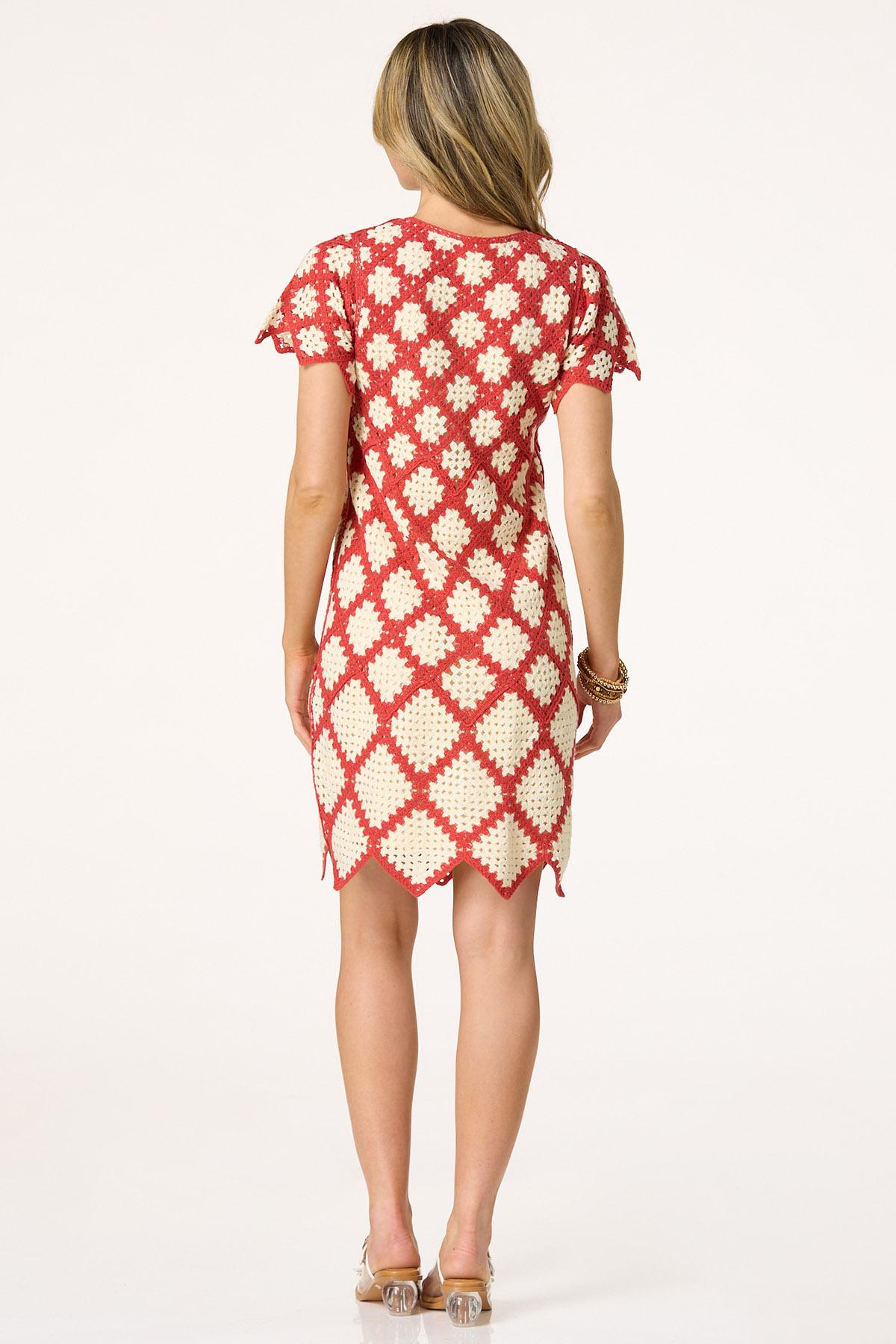 Crochet Geo Red White Sheath Dress