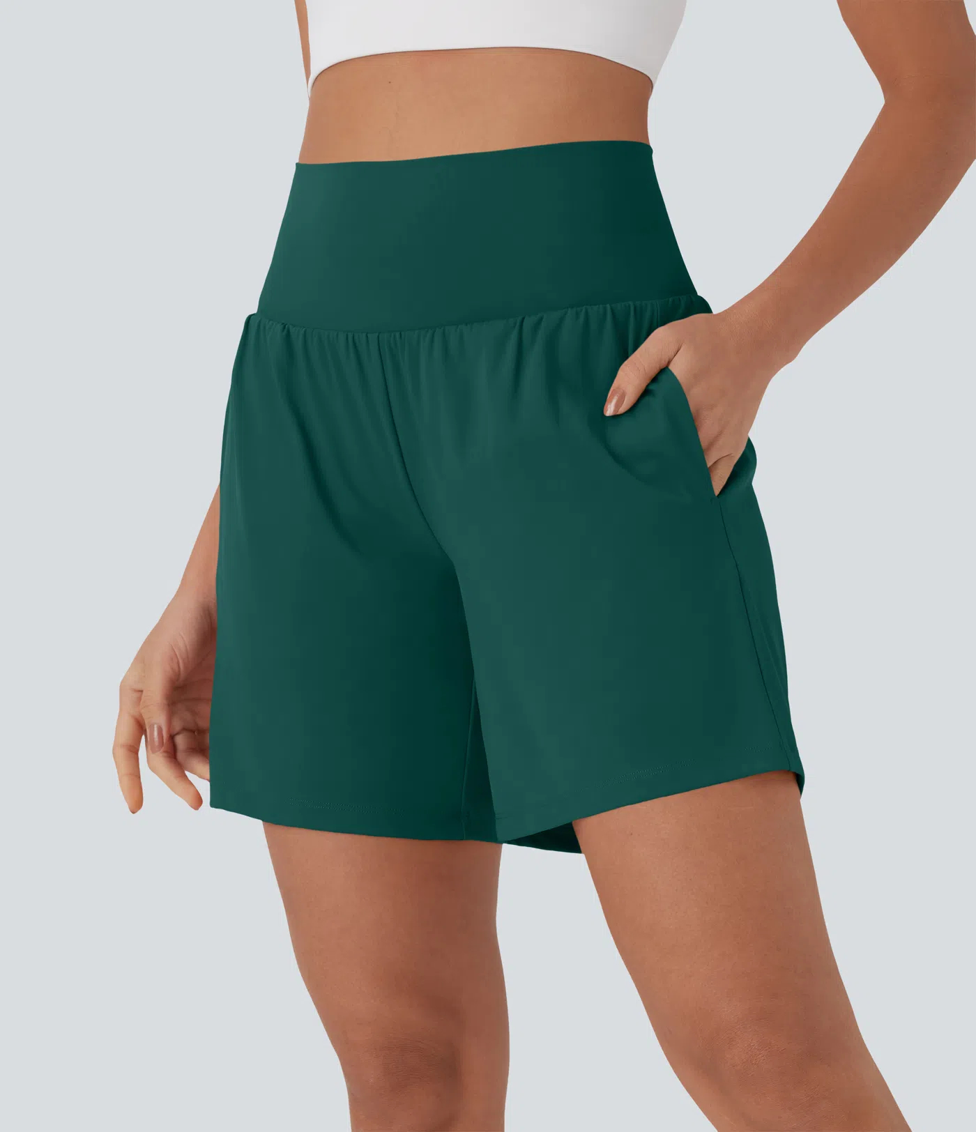 Women's 2-Piece Super High Waisted Back Pocket & Side Hidden Pocket 2-in-1 Yoga Shorts Set