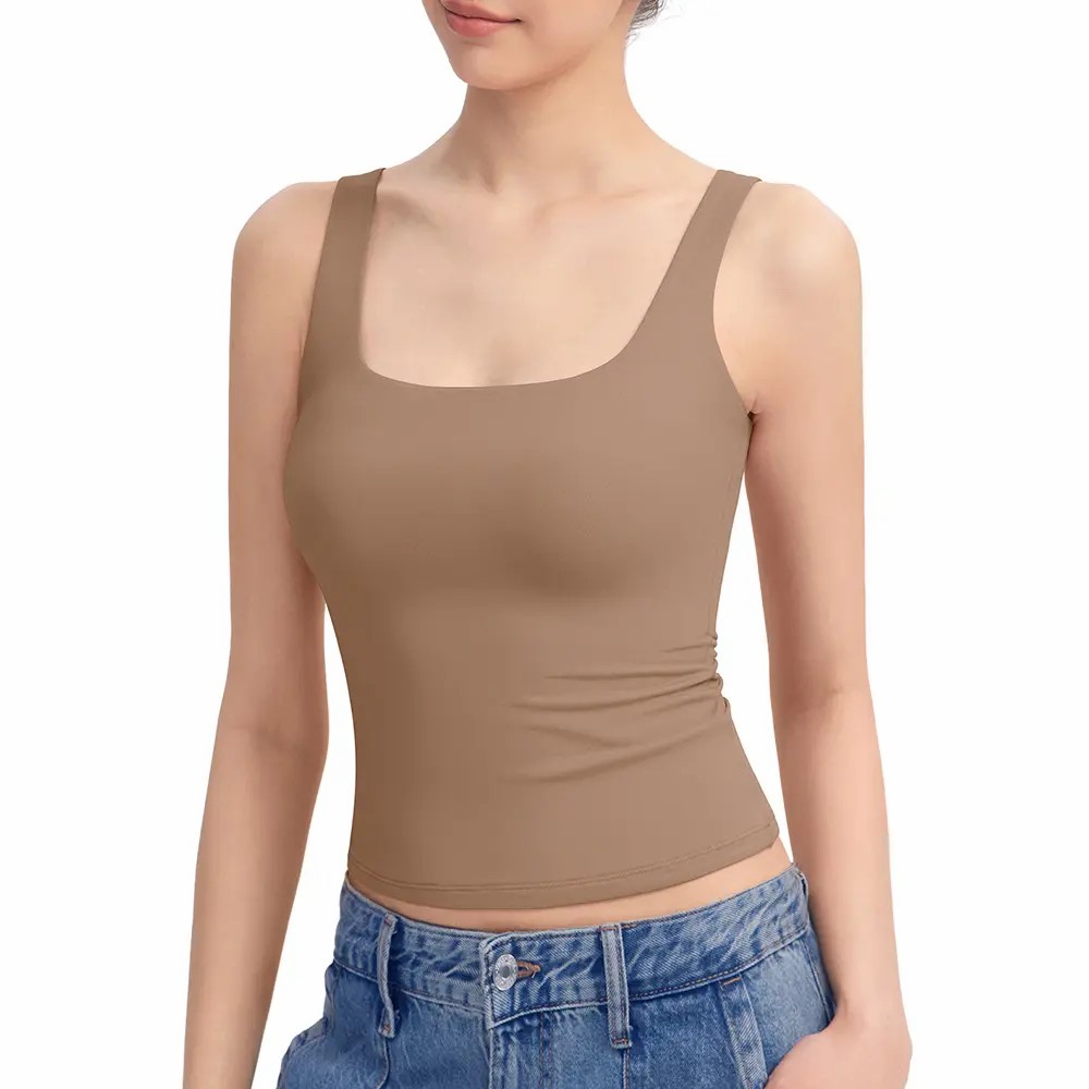 Women’s Square Neck Tank Top – Double Lined Sleeveless Minimalist Basic