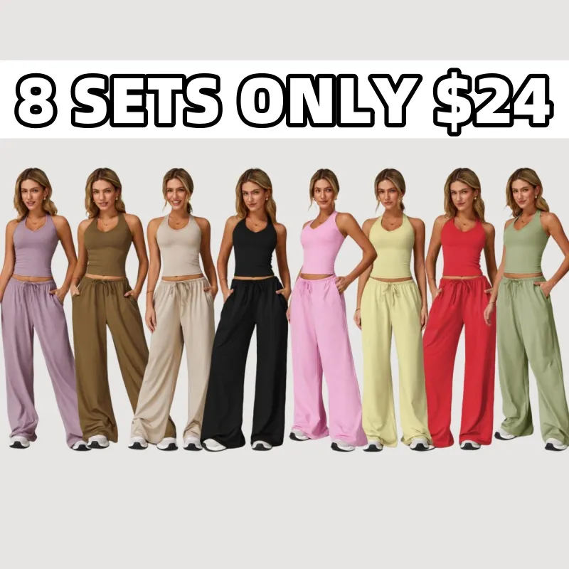 Women's Solid Crop Tank Top & Wide Leg Pants Set (Just $3 a set!)