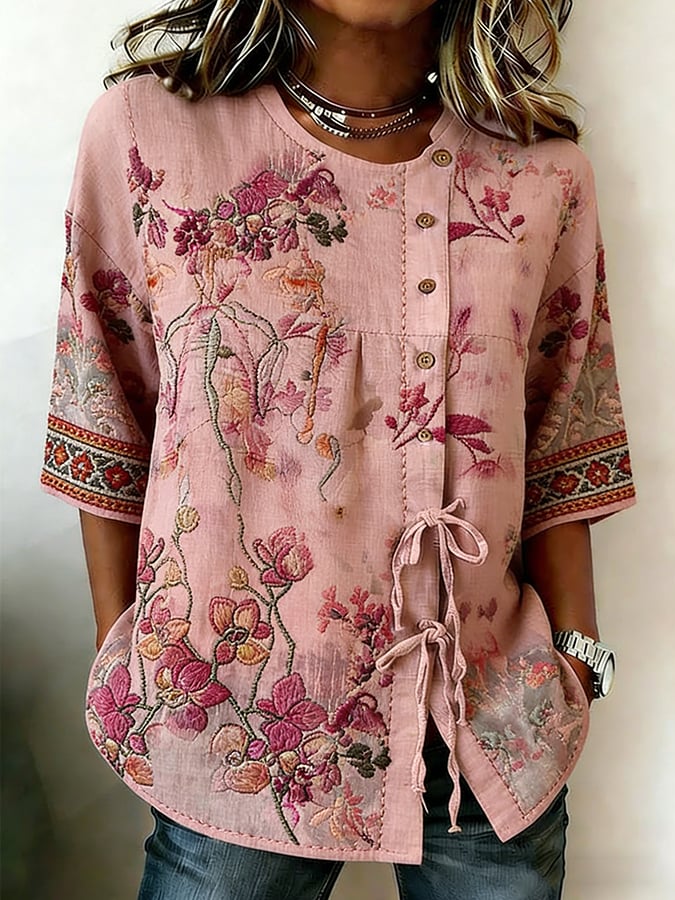 Women's Floral Print Half Sleeve Casual Blouse- Fast Shipping