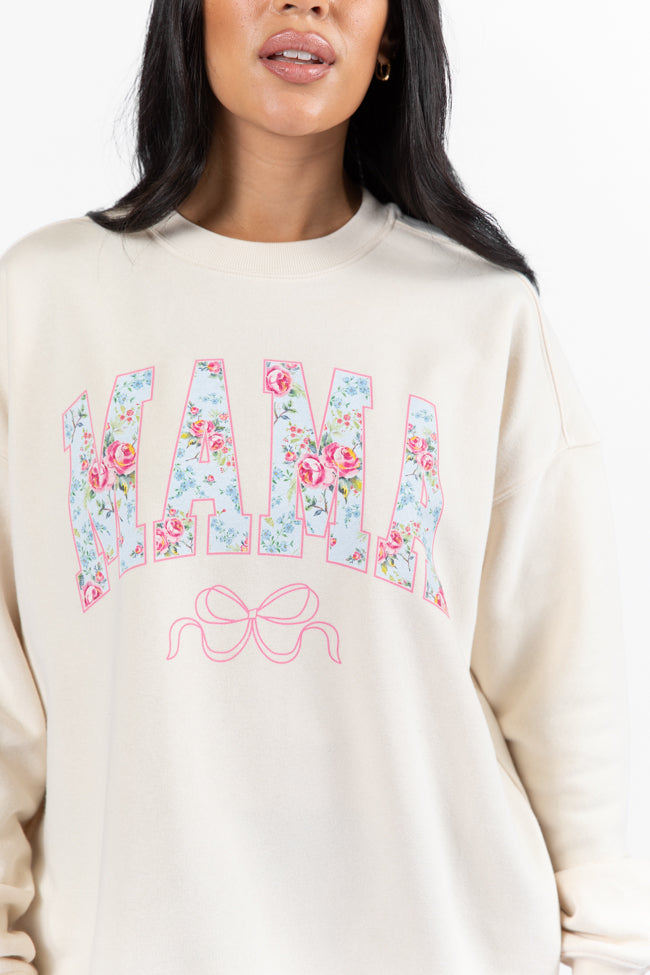 Mama Floral Bow Cream Graphic Sweatshirt