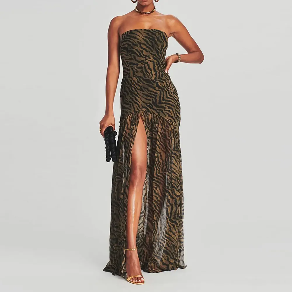 Women's Tube Top DressStrapless Backless High Slit Long Dress