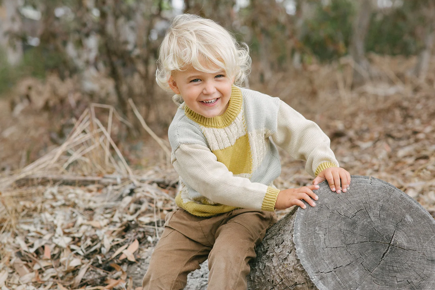 Patchwork Sweater Sky Gray/Fall Leaf