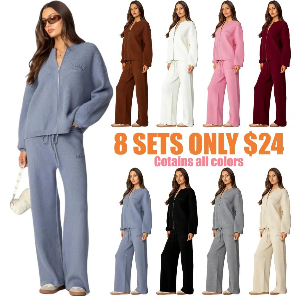 Knit Zip Up Sweater Set