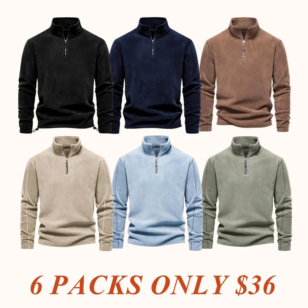 Men's Solid Half Zip Funnel Neck Polar Fleece Sweatshirt