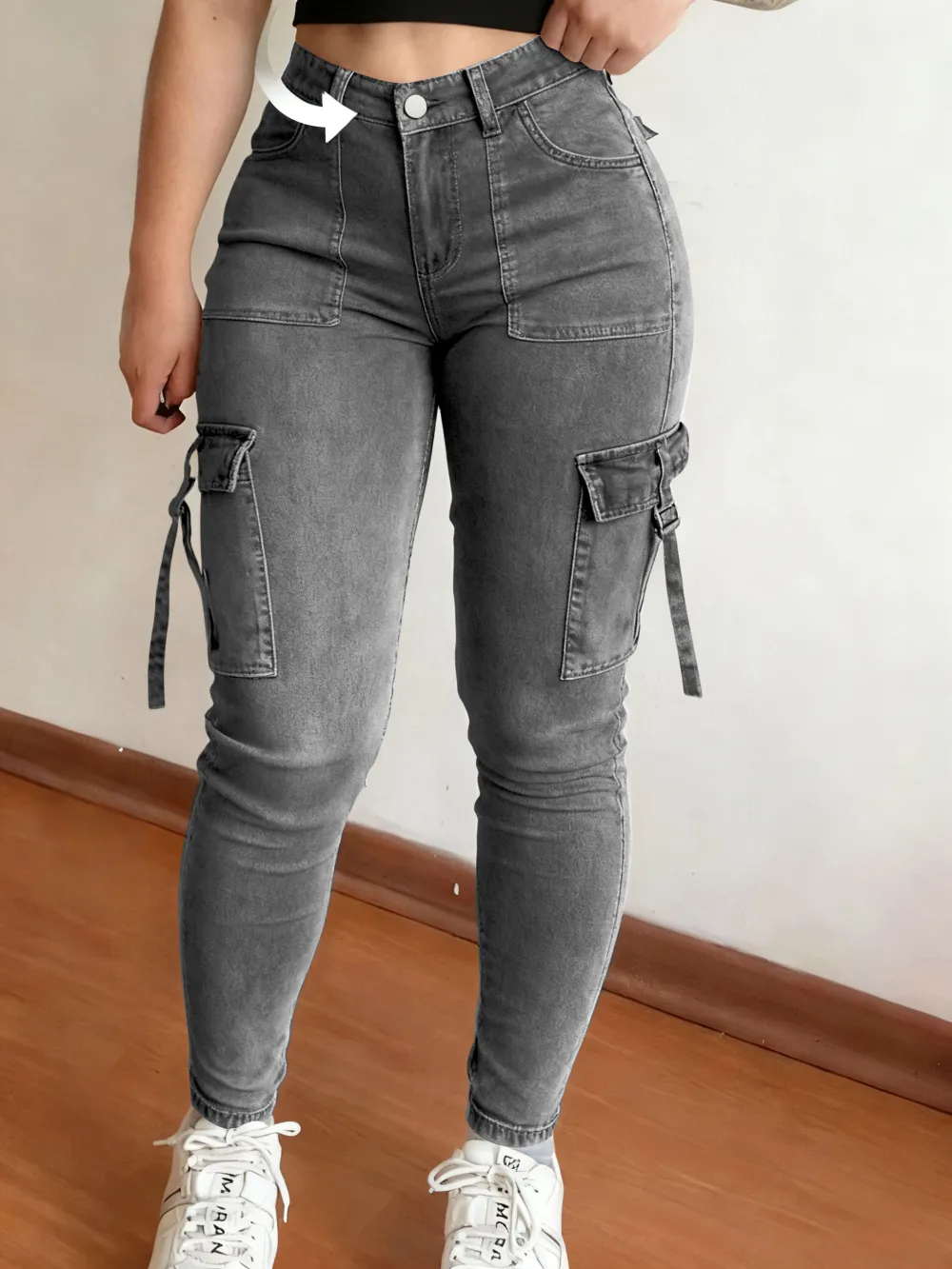 Women's Plain Multi-pocket Denim Cargo Pants