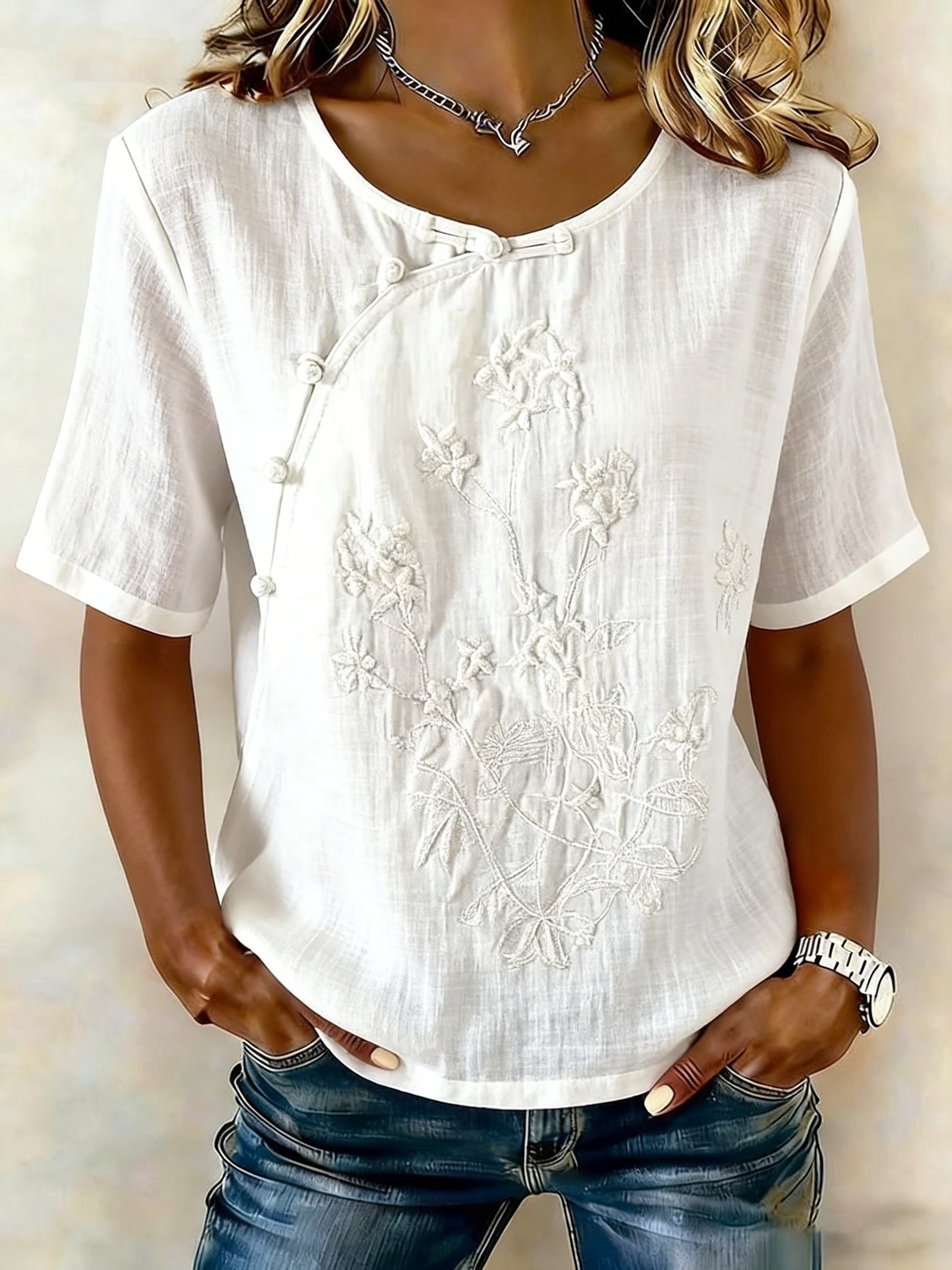 Women Embroidered Cotton Linen Tops- Fast Shipping