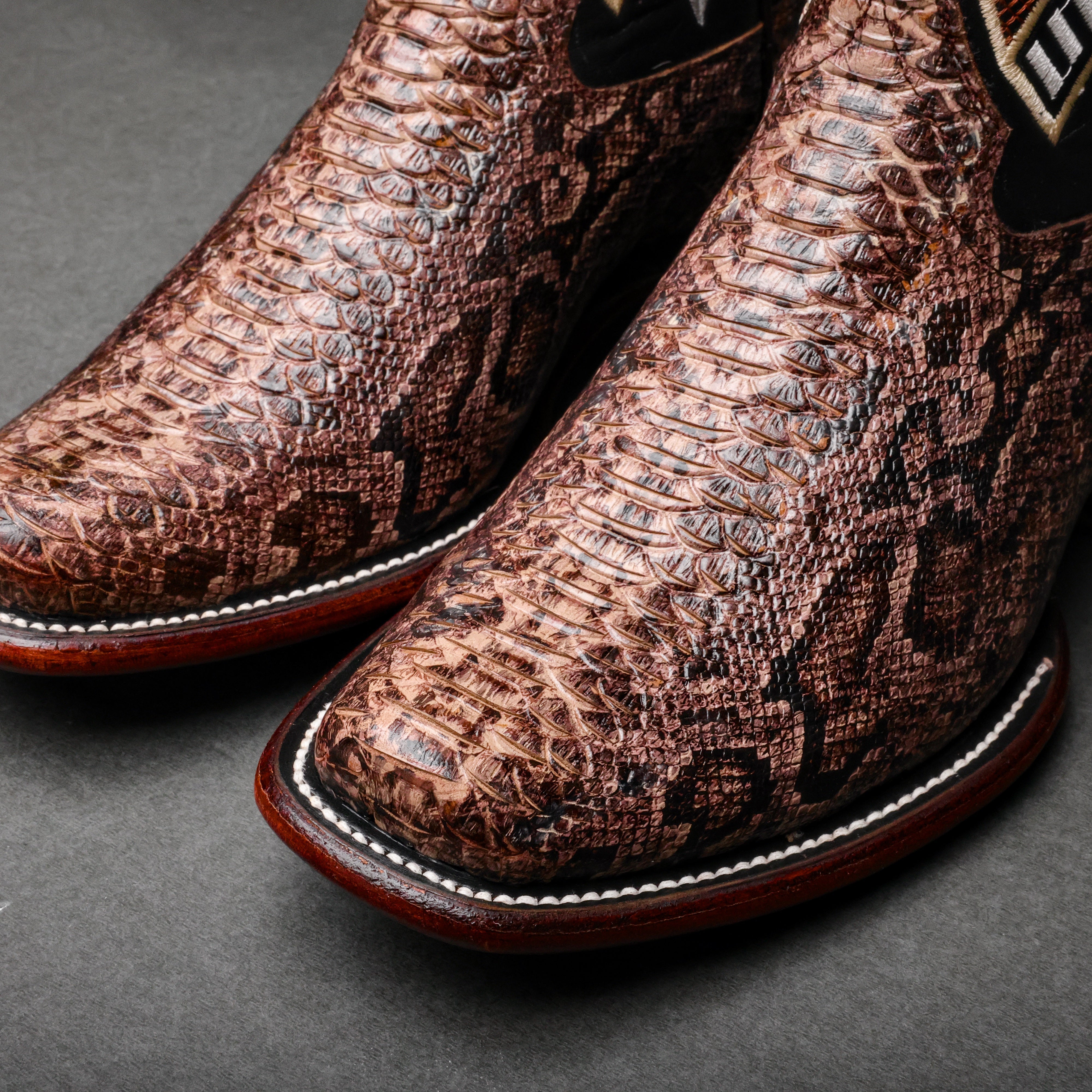 Brown Water Snake Leather Boots - Cutter Toe