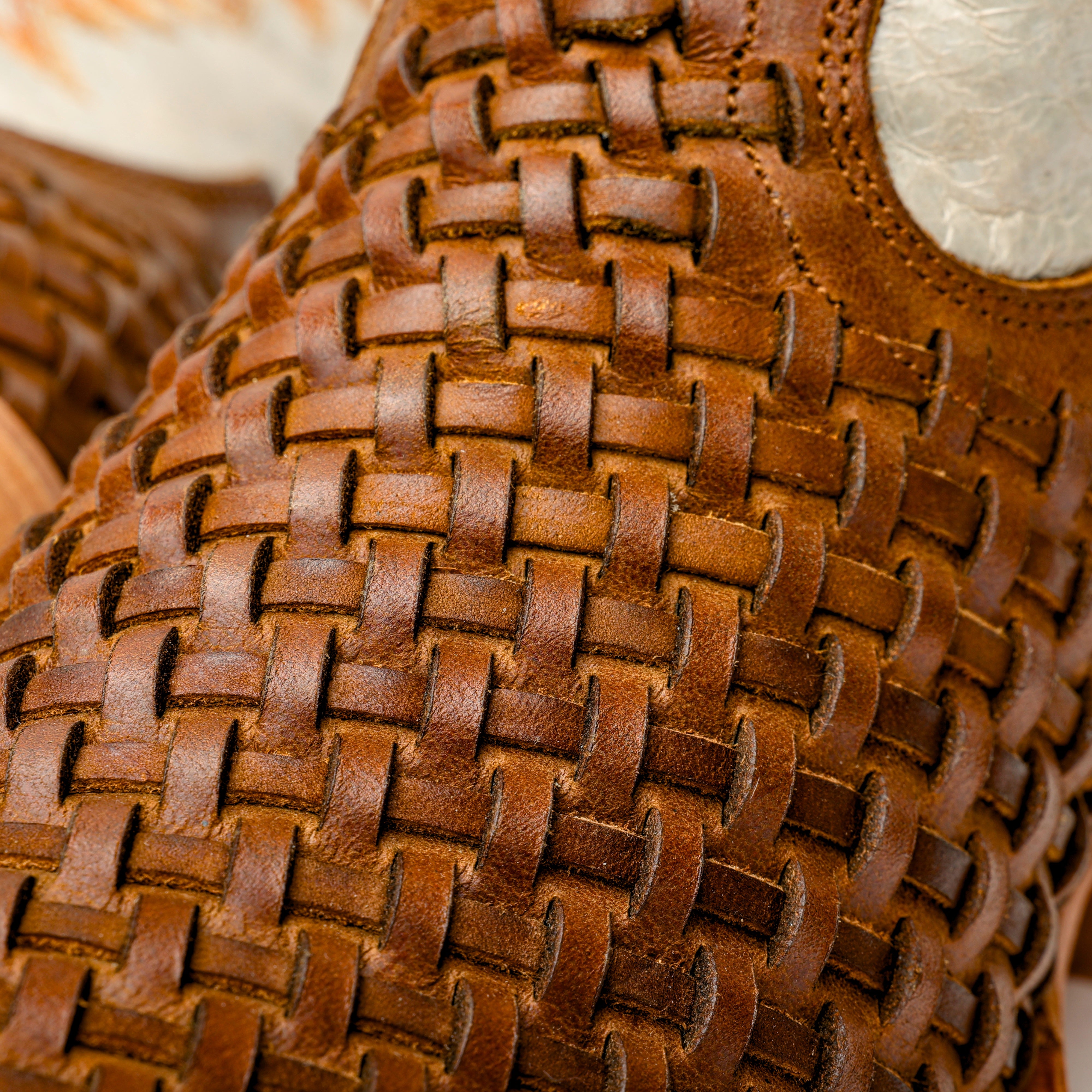 Tan Basketweave Leather Boots - Square Toe