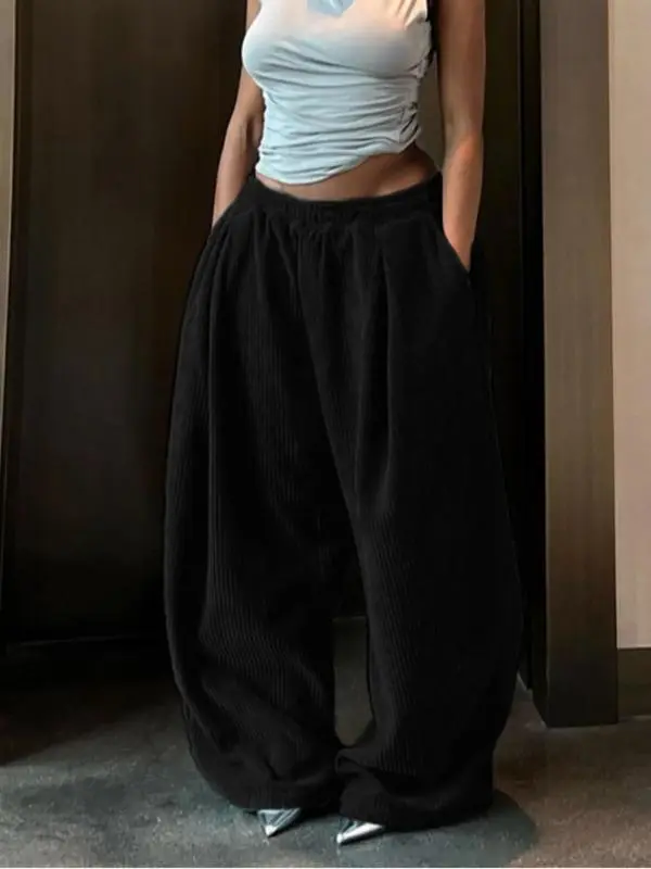 Women's Solid Drawstring High Waist Wide Leg Pants