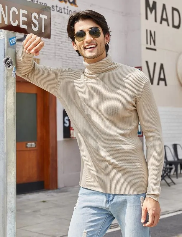 Autumn Men's Knitted Ribbed Turtleneck Slim Fit Basic Sweater