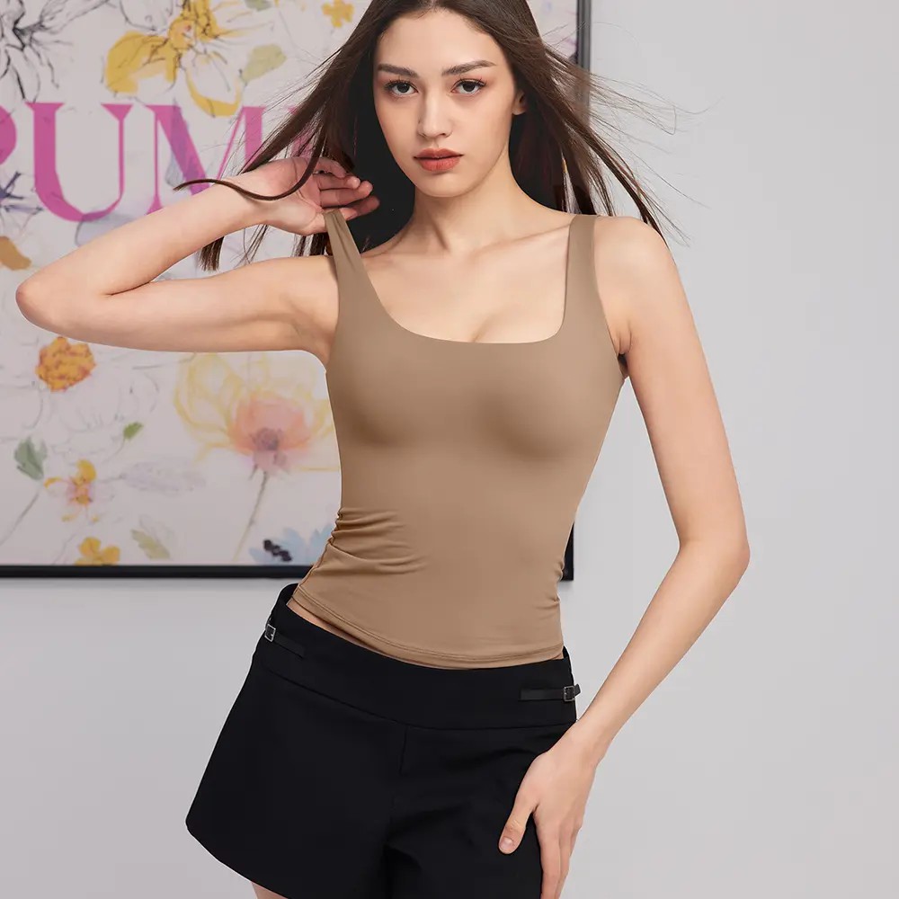 Women’s Square Neck Tank Top – Double Lined Sleeveless Minimalist Basic