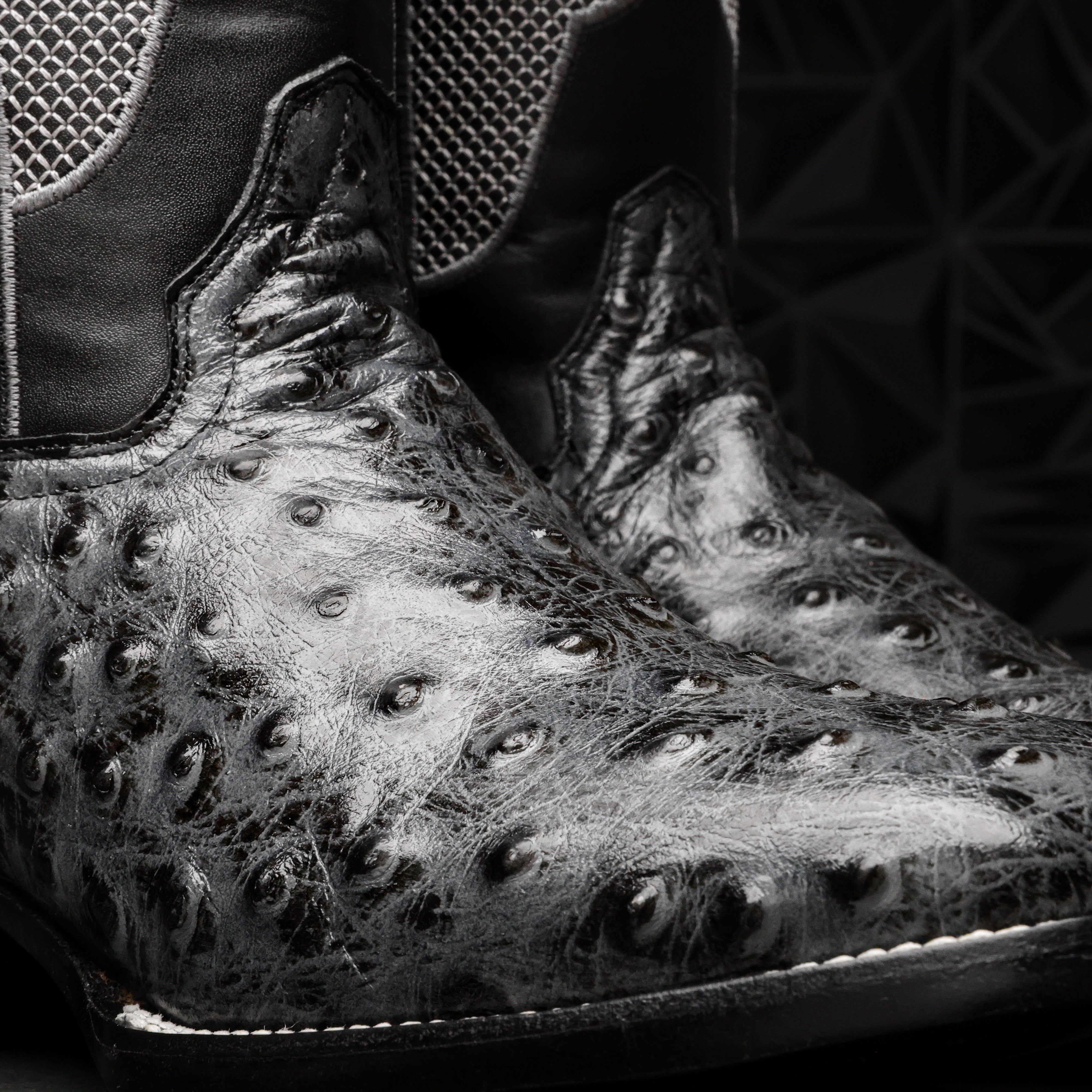 Grey Ostrich Leather Boots - Square Toe