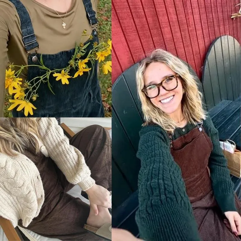 Women Barrel Wide Leg Bib Corduroy Pants