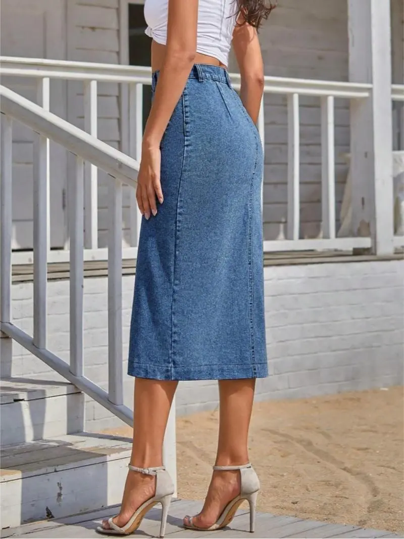 Women's Button Front Denim Skirt