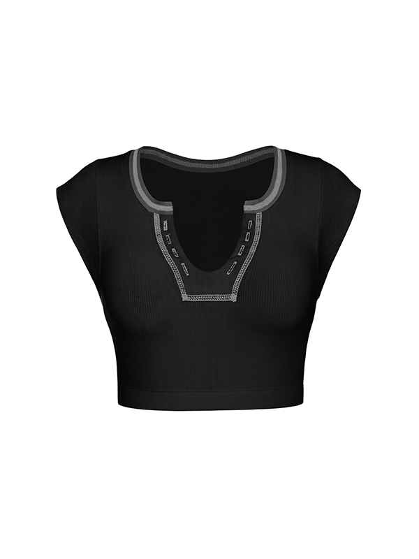 Split-Joint Cap Sleeve Skinny Deep V-Neck Vest Top