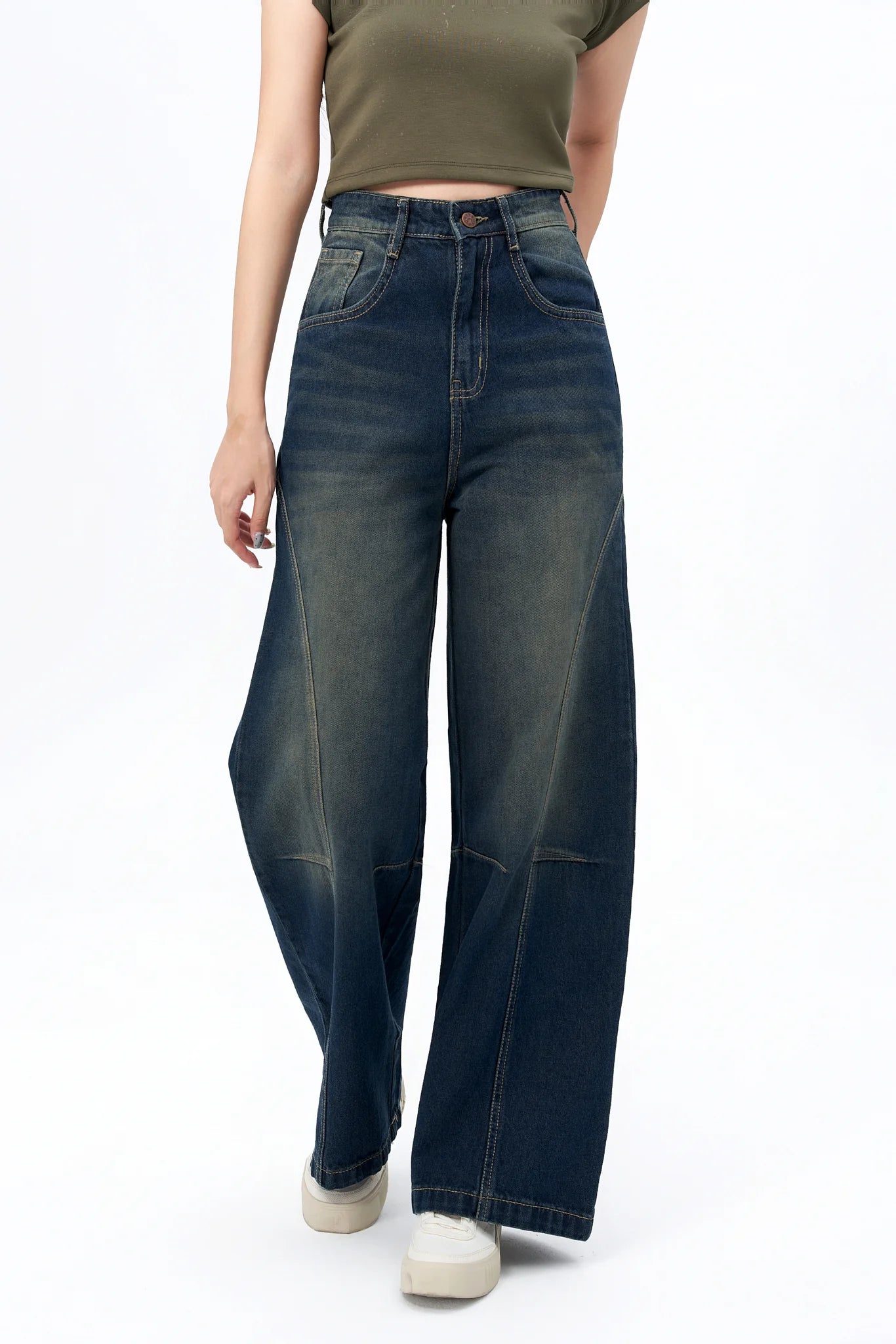 Bold Streak Pannel Wide Leg Jeans