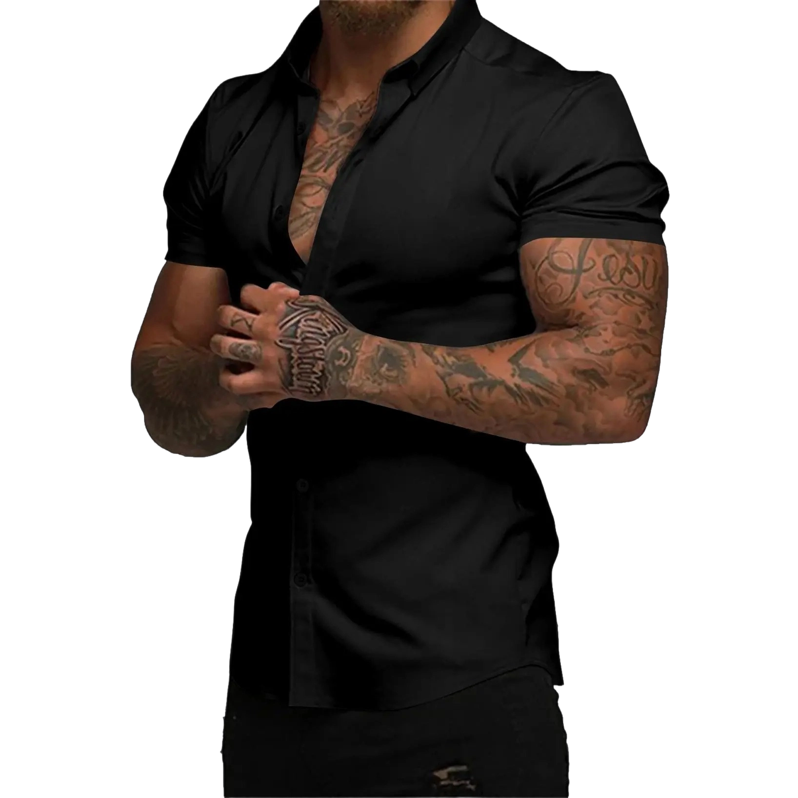 Mens Muscle Fit Dress Shirts Casual Button Down Shirt Short Sleeve Wrinkle-Free Shirts