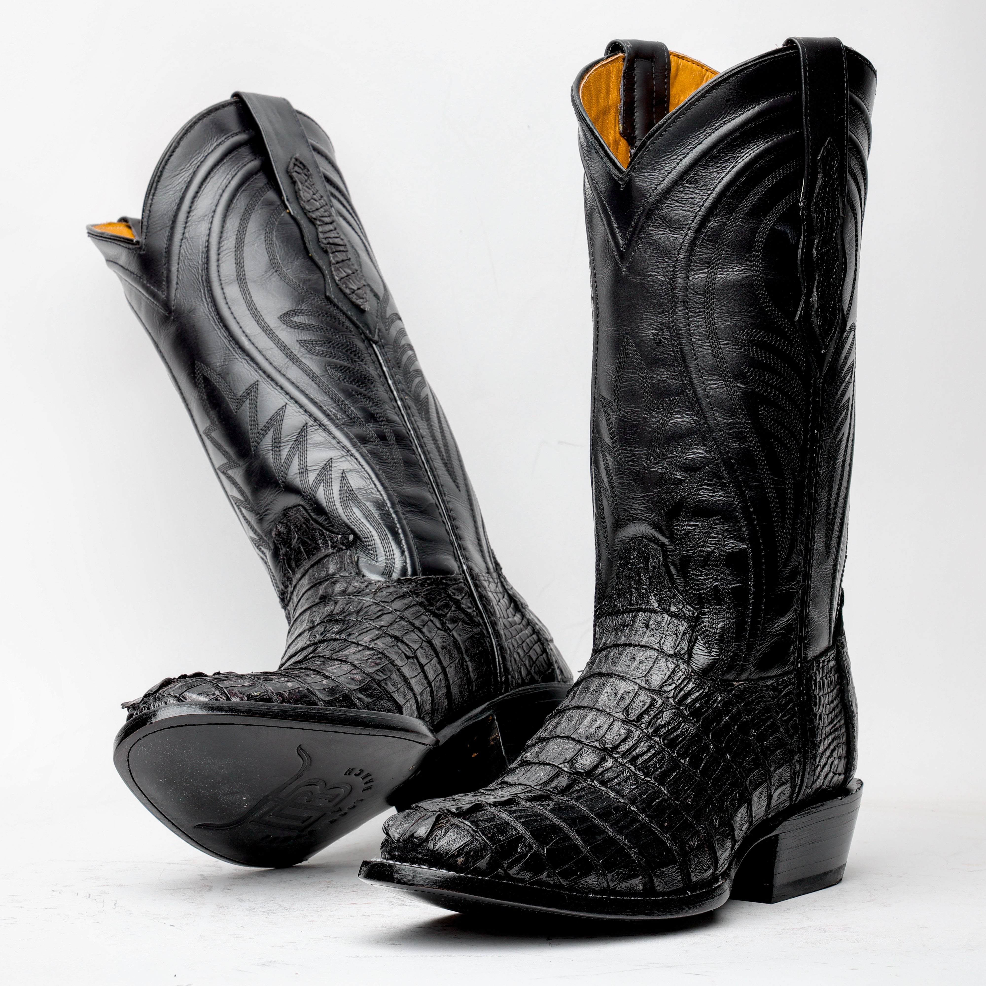 Black GENUINE Caiman Tail Boots - Round Toe
