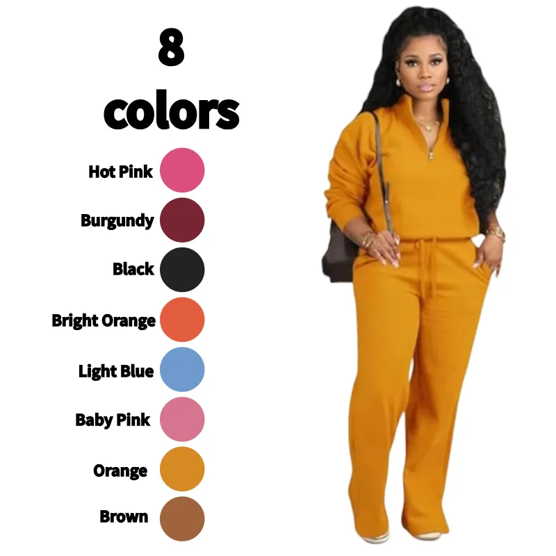 Women's Solid Half Placket Split Hem Pants Set