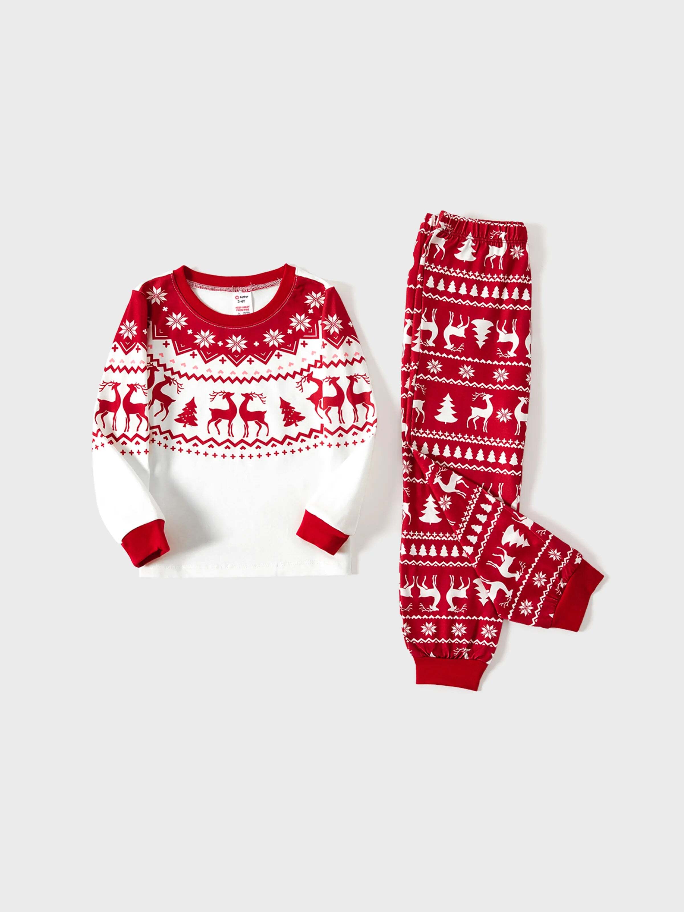 Christmas Reindeer and Snowflake Print Family Matching Pajamas Sets with Christmas Socks Red
