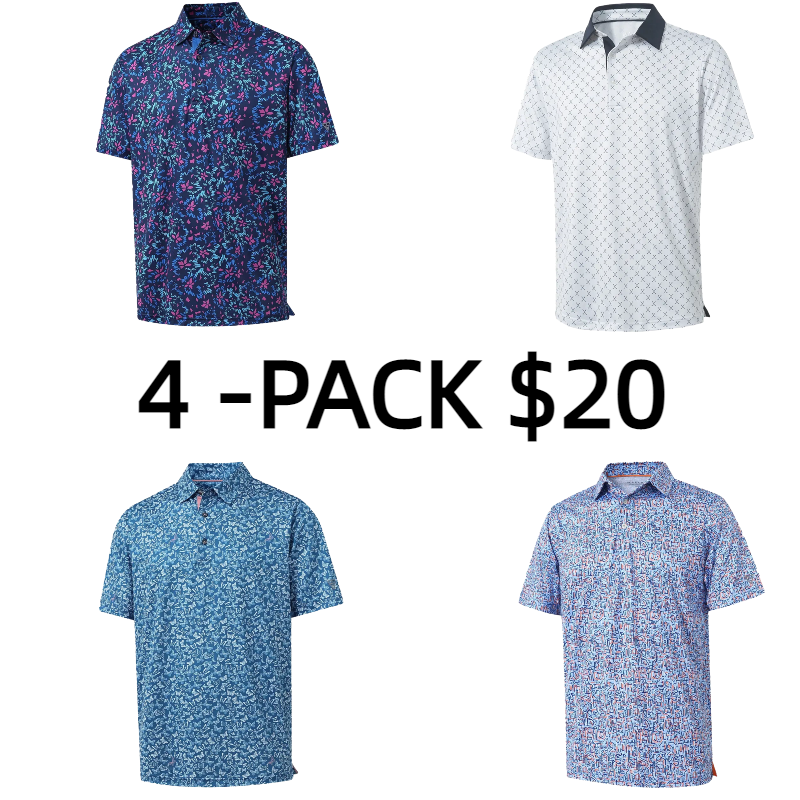 Men’s Printed Polo Shirt, Quick Dry Performance Stretch Moisture-Wicking Breathable Golf Top