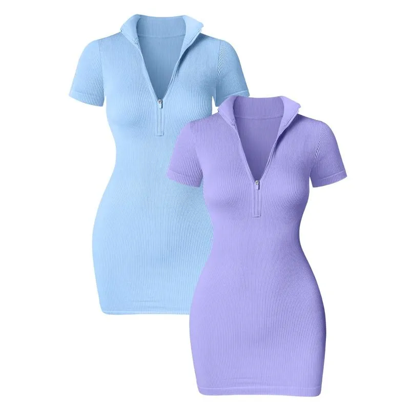 Lapel Zip Tight Dresses Stretchy Womenswear(Just $3 Each!)