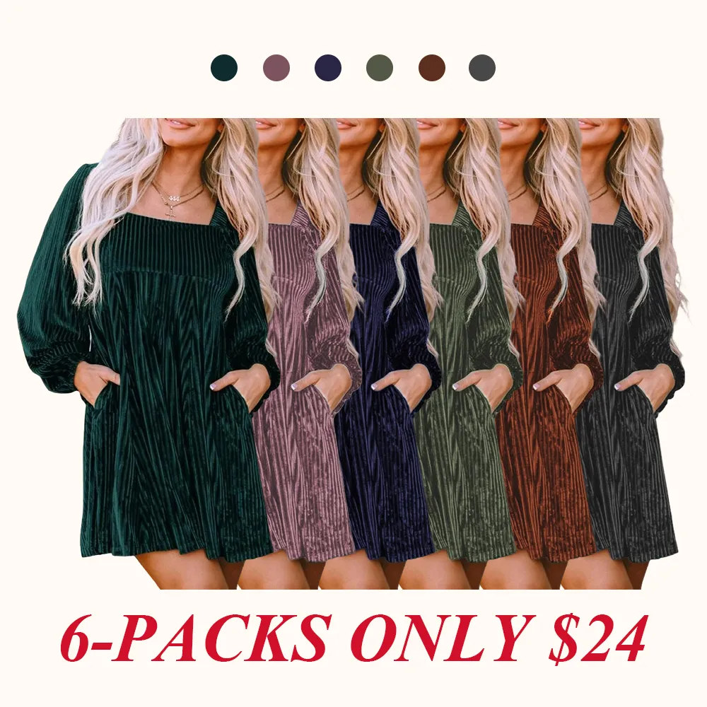 Women's Plain Bishop Sleeve Tie Back Square Neck Dress