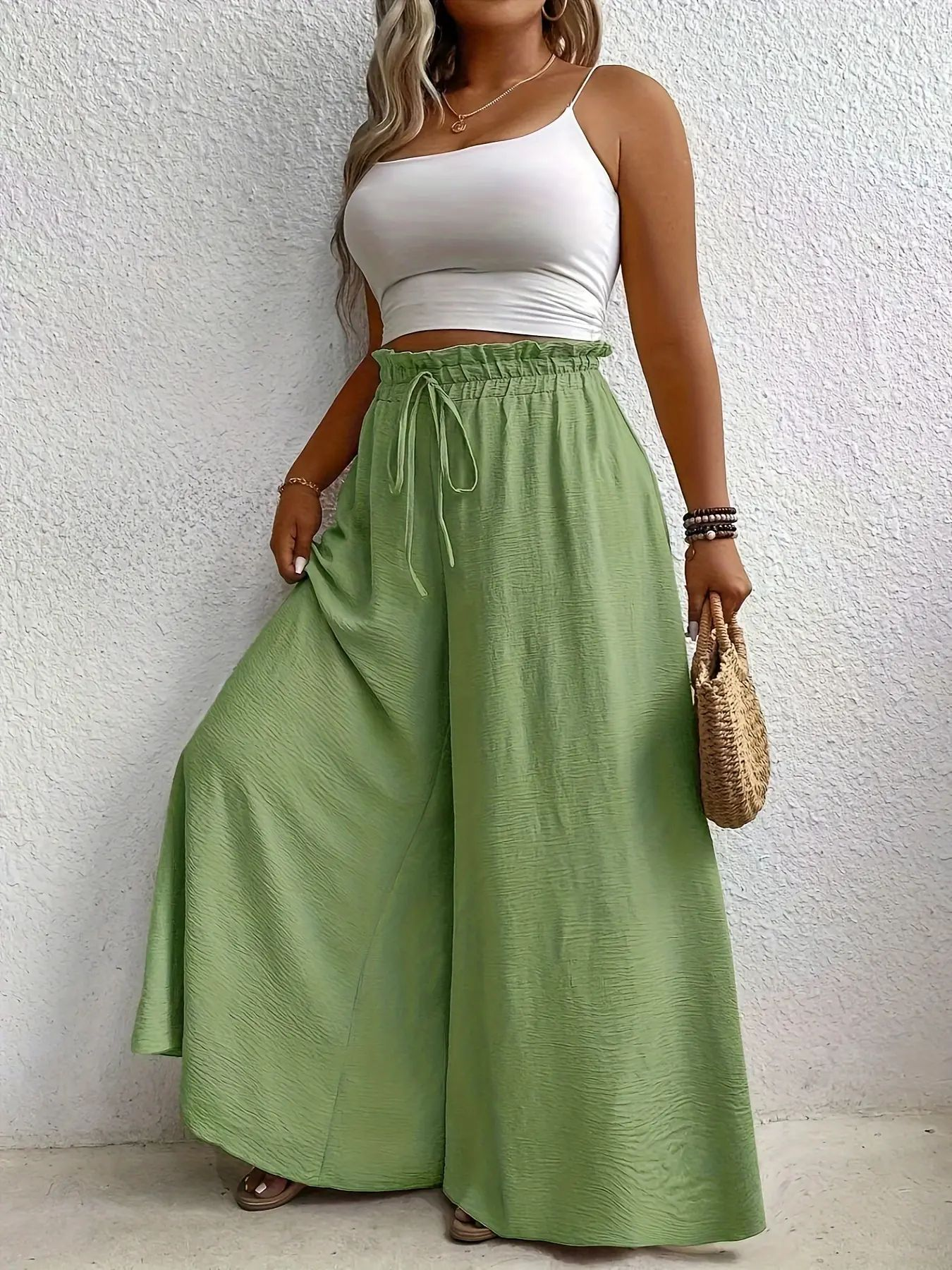 Elegant Plus Size Women's Wide Leg Pants, Loose Fit Commuter Style, Drapey Casual Trousers, Trendy Ladies Fashion