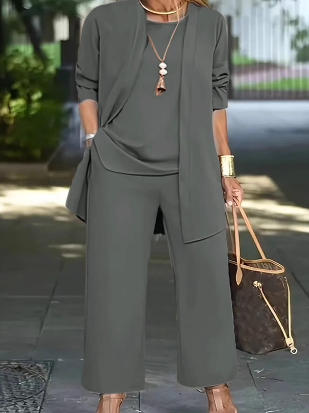 Women's Split Joint Plain Commuting Going Out Matching Outfit Caramel Street Spring/Fall Multi-Piece Set Matching Set