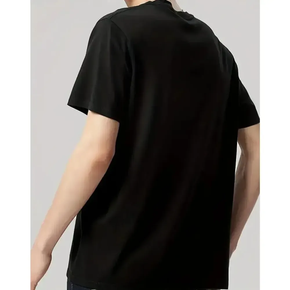 Men'S Casual Calvin Graphic T-Shirt - Bold Letter Print with Black Stripes & Golden Accents, Breathable Round Neck Summer Streetwear