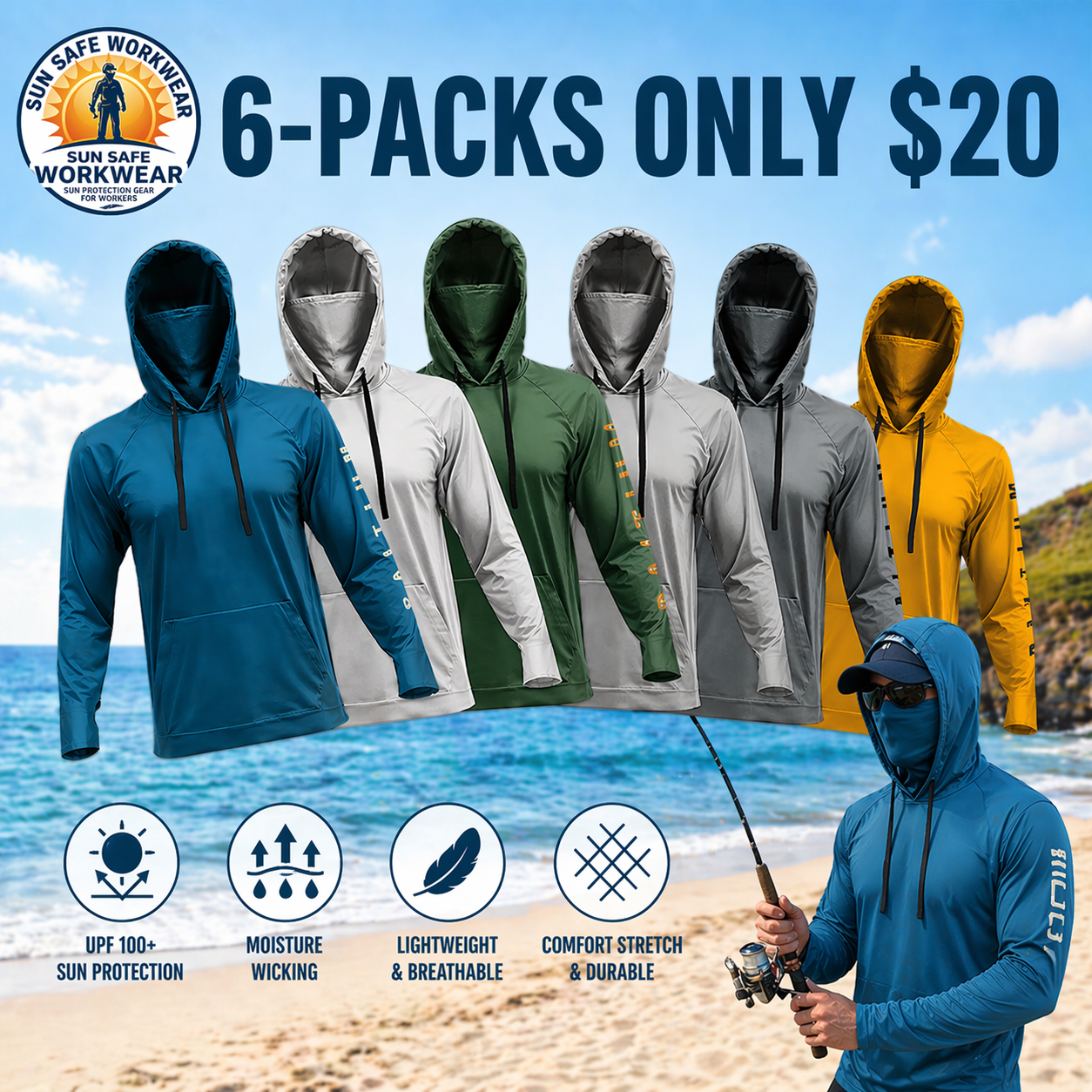 Men's UPF 50+ Hooded Sun Protection Fishing Shirt