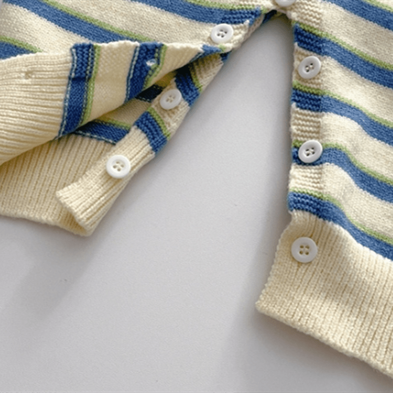 Baby Blue Striped Polo Romper/Sweater