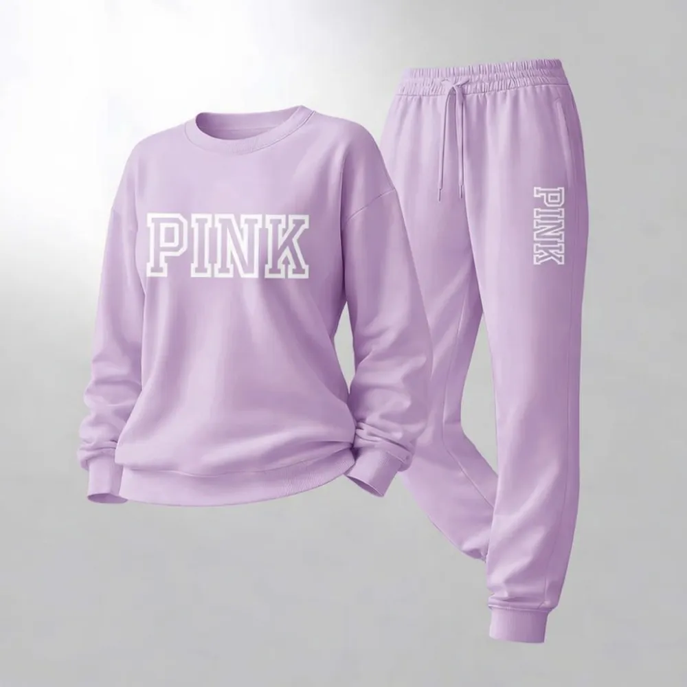 Women’s Pink Letter Print Sweatshirt & Track Pants Set